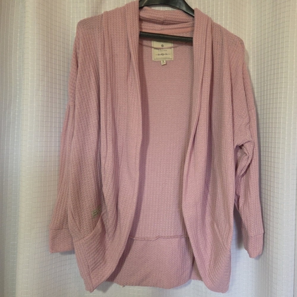 Simply Southern Waffle Knit Cardigan Open Front Relaxed Fit Mauve Small